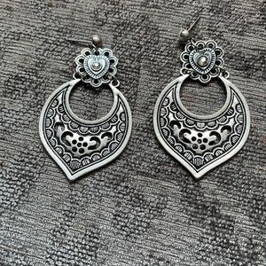 Silver earrings with heard and Rhinestone earrings